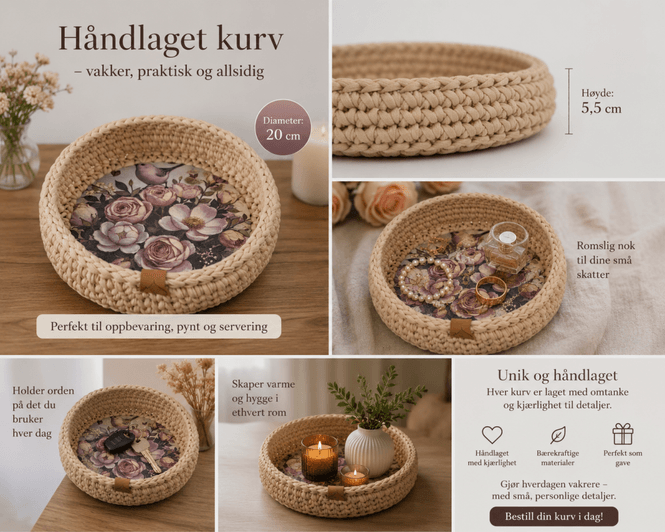 Hovedbilde Beige kurv, med blomster motiv